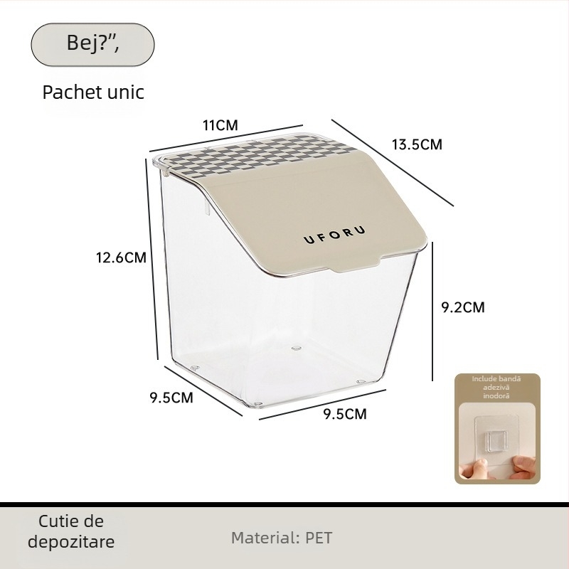 Cutie transparentă de depozitare pentru baie, montată pe perete, cu capac flip-top pentru bețișoare demachiante