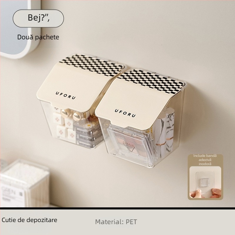 Cutie transparentă de depozitare pentru baie, montată pe perete, cu capac flip-top pentru bețișoare demachiante