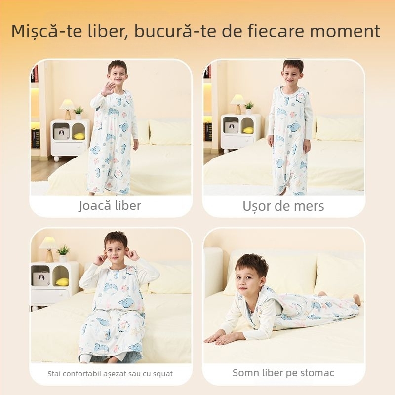 Sac de dormit pentru copii, în stil vestă, pentru primăvară-toamnă, cu picioare despărțite și protecție a abdomenului, exterior din bumbac, umplutură poliester