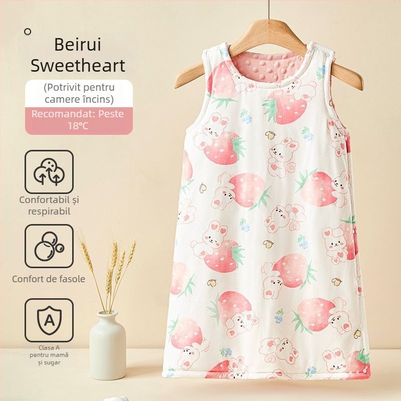 Sac de dormit pentru copii, în stil vestă, pentru primăvară-toamnă, cu picioare despărțite și protecție a abdomenului, exterior din bumbac, umplutură poliester