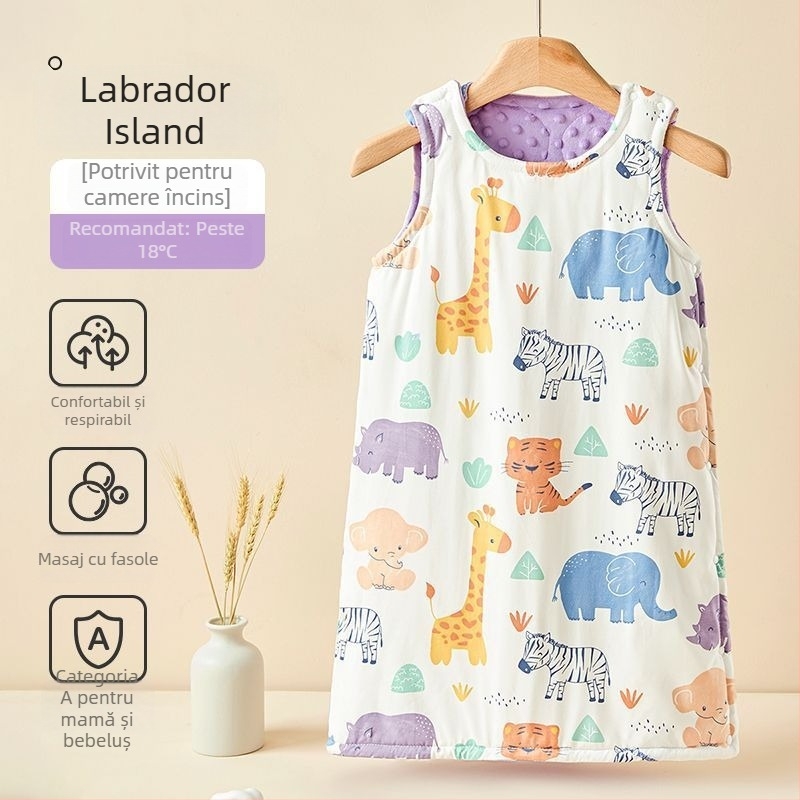 Sac de dormit pentru copii, în stil vestă, pentru primăvară-toamnă, cu picioare despărțite și protecție a abdomenului, exterior din bumbac, umplutură poliester