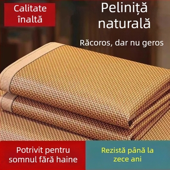 Covoraș cu pelin, repelent împotriva țânțarilor, răcire Ice Silk, set de 3 piese pliabil, cu față dublă, stil rattan, pentru pat acasă sau camin