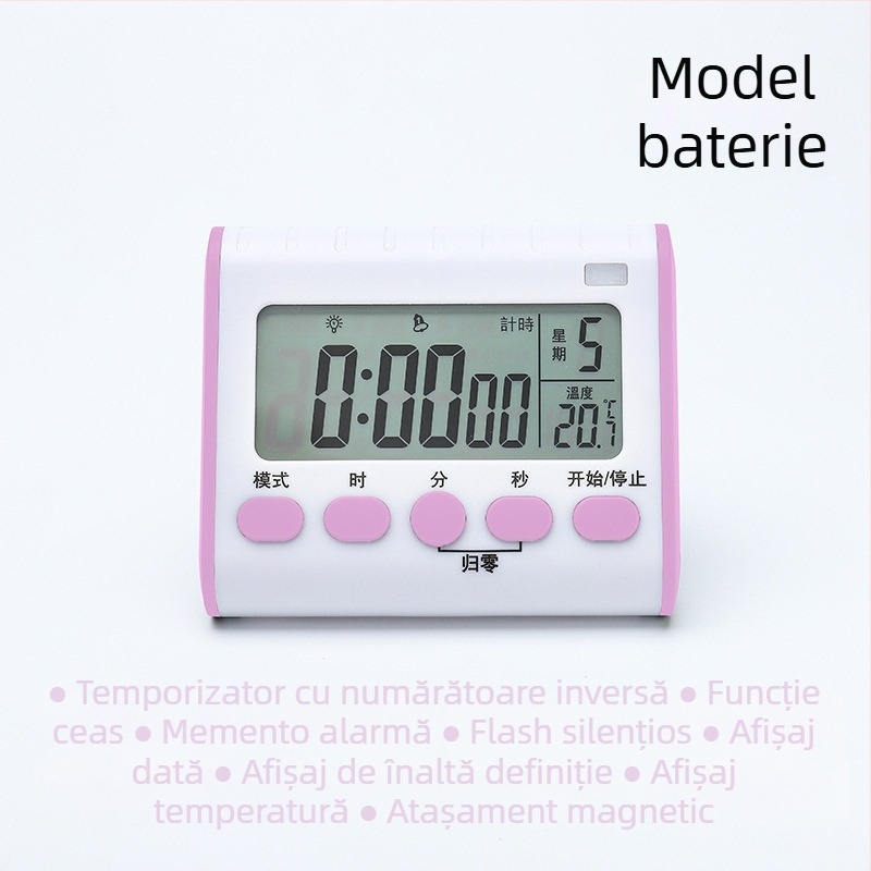 Cronometru de bucătărie cu baterie, avertizare, ceas de alarmă multifuncțional pentru gătit, cronometru disciplină, montare magnetică pe perete
