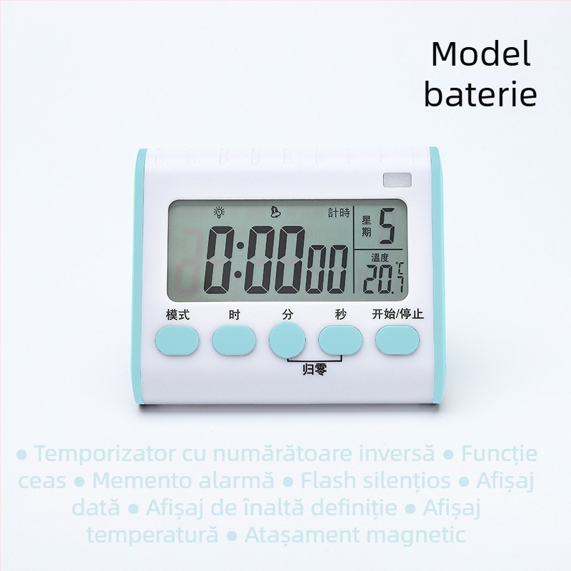 Cronometru de bucătărie cu baterie, avertizare, ceas de alarmă multifuncțional pentru gătit, cronometru disciplină, montare magnetică pe perete