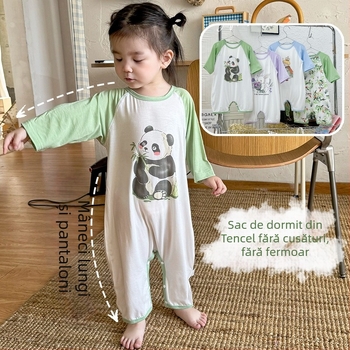 Sac de dormit pentru bebeluși cu design cu picioare despărțite din Tencel Modal, pentru toate anotimpurile, model Cartoon, siguranță Clasa A, potrivit pentru 0–6 ani