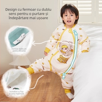 Ibaby sac de dormit pentru copii - design quilted, cu picioare separate, izolație cu temperatură constantă, exterior 100% bumbac, imprimeu cartoon cu ciuperci