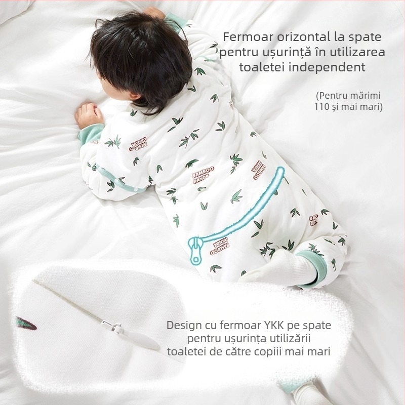 Ibaby sac de dormit pentru copii - design quilted, cu picioare separate, izolație cu temperatură constantă, exterior 100% bumbac, imprimeu cartoon cu ciuperci