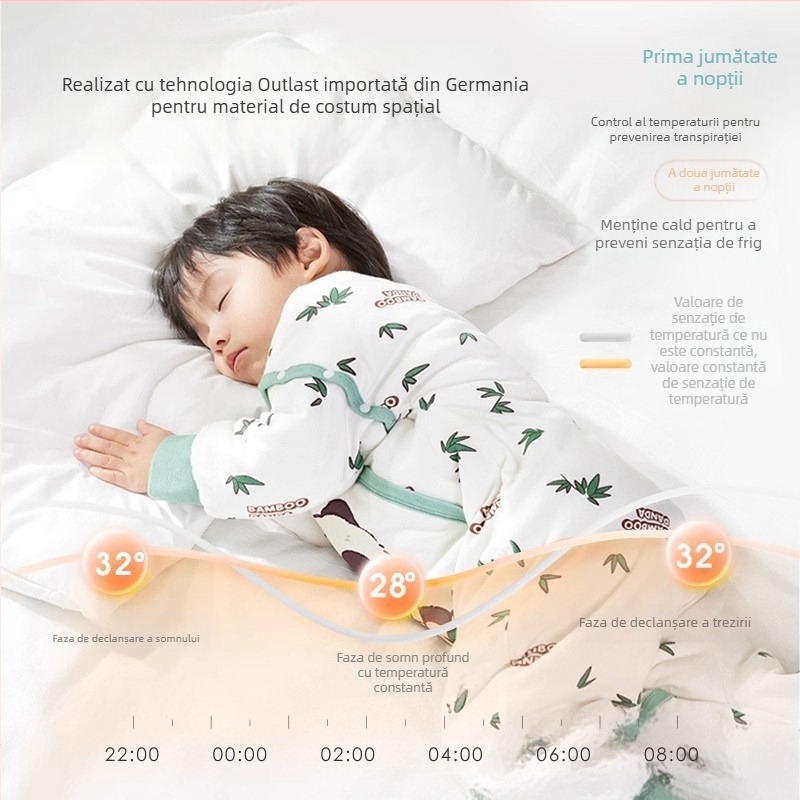 Ibaby sac de dormit pentru copii - design quilted, cu picioare separate, izolație cu temperatură constantă, exterior 100% bumbac, imprimeu cartoon cu ciuperci