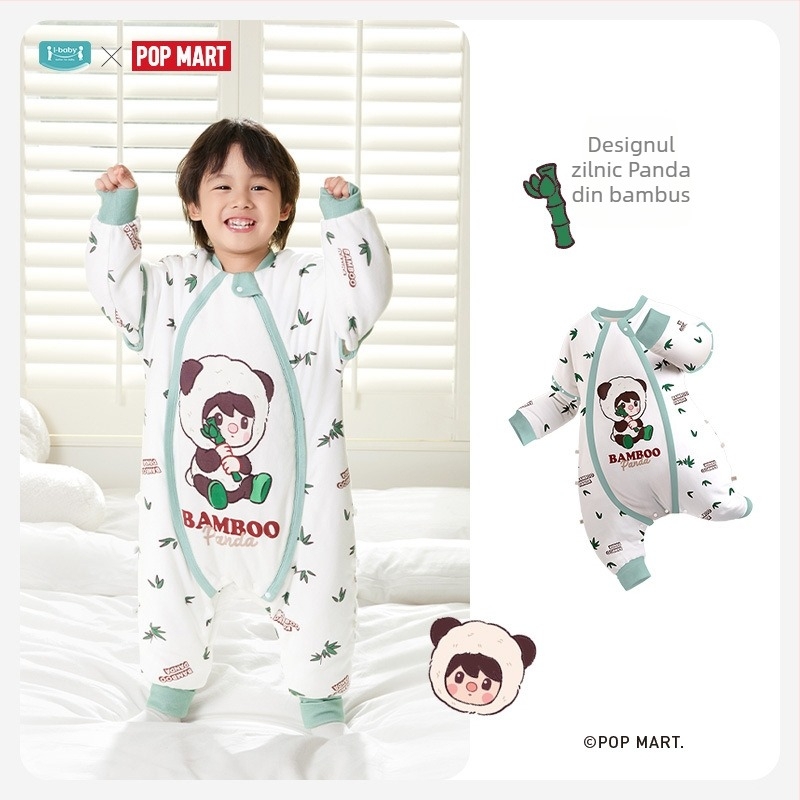 Ibaby sac de dormit pentru copii - design quilted, cu picioare separate, izolație cu temperatură constantă, exterior 100% bumbac, imprimeu cartoon cu ciuperci