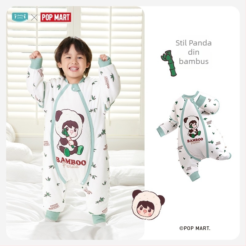 Ibaby sac de dormit pentru copii - design quilted, cu picioare separate, izolație cu temperatură constantă, exterior 100% bumbac, imprimeu cartoon cu ciuperci