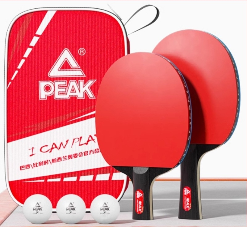 Peak set de rachete pentru tenis de masă pentru începători – lamă din plop, gumă anti-adezivă cu dublă față, rachetă drept