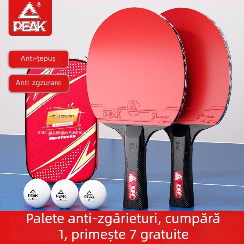 Peak set de rachete pentru tenis de masă pentru începători – lamă din plop, gumă anti-adezivă cu dublă față, rachetă drept