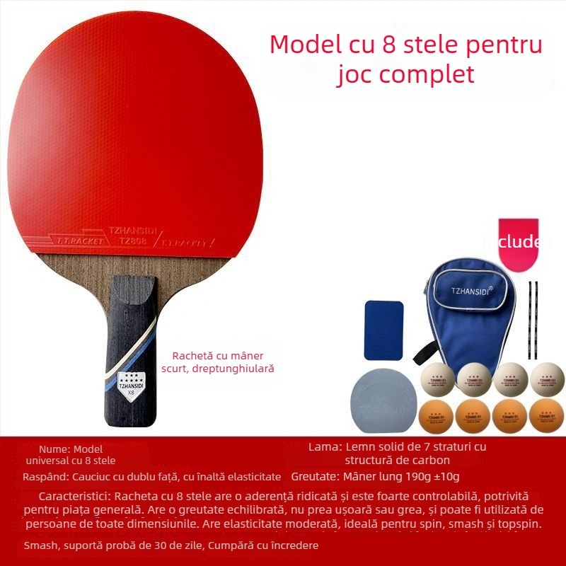 Jiao Yu Rachetă de tenis de masă – lamă din fibră de carbon, cauciuc cu adeziv pozitiv, tip lovitură drept