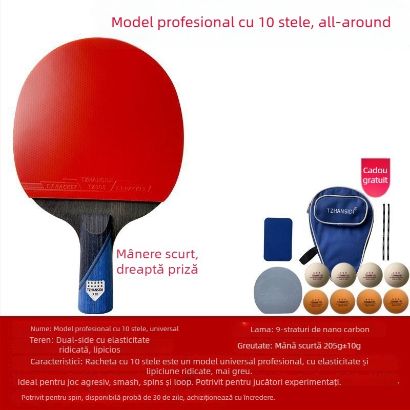 Jiao Yu Rachetă de tenis de masă – lamă din fibră de carbon, cauciuc cu adeziv pozitiv, tip lovitură drept