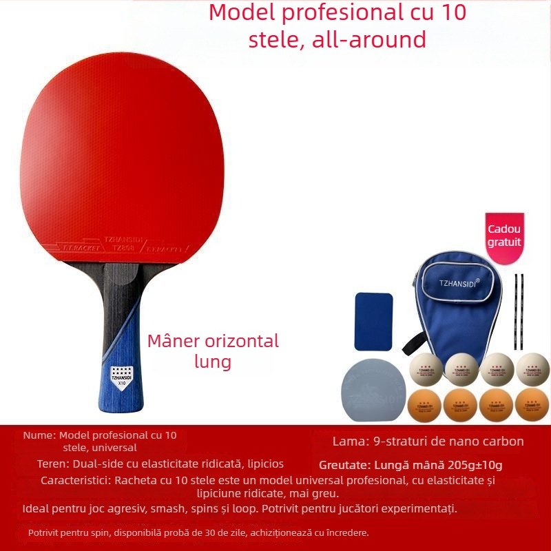 Jiao Yu Rachetă de tenis de masă – lamă din fibră de carbon, cauciuc cu adeziv pozitiv, tip lovitură drept