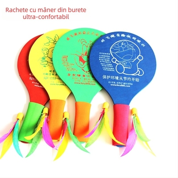 Rachetă de badminton pentru copii din lemn cu mâner din burete, lovire directă, placă de bază din lemn, ramă din lemn