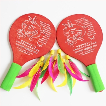 Rachetă de badminton pentru copii din lemn cu mâner din burete, lovire directă, placă de bază din lemn, ramă din lemn