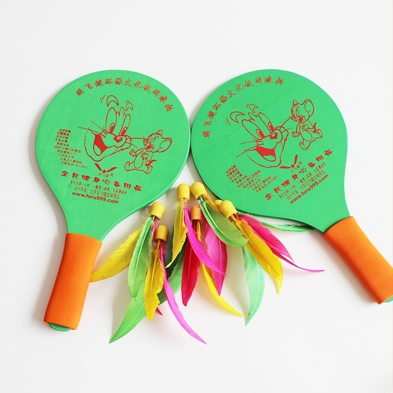 Rachetă de badminton pentru copii din lemn cu mâner din burete, lovire directă, placă de bază din lemn, ramă din lemn