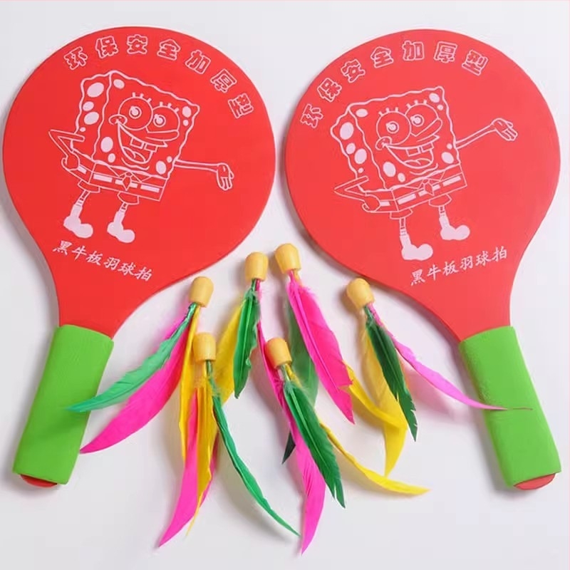 Rachetă de badminton pentru copii din lemn cu mâner din burete, lovire directă, placă de bază din lemn, ramă din lemn