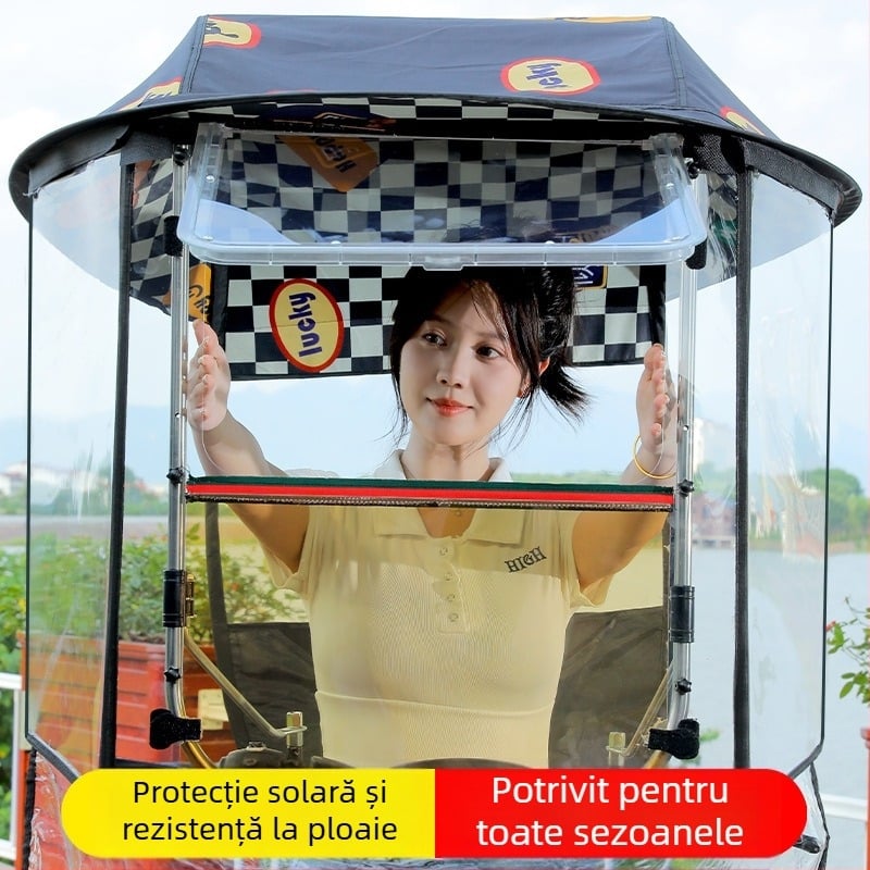 Langlong umbrelă pentru vehicul electric – adăpost împotriva ploii și a soarelui, UPF>40, țesătură 210T, tijă centrală din fibră, deschidere manuală, greutate 2,8 kg