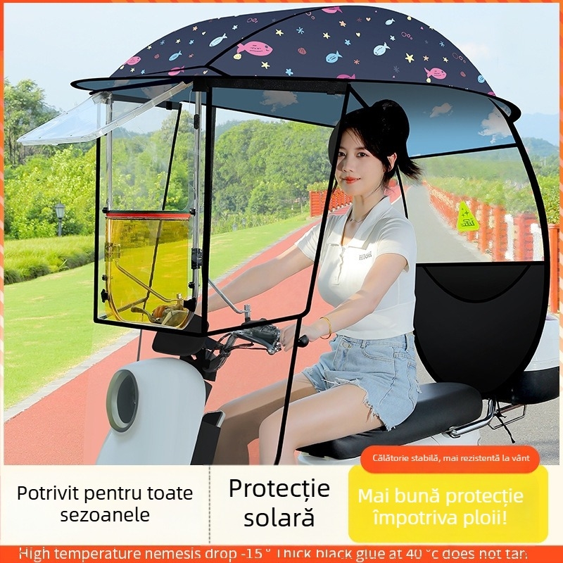 Langlong umbrelă pentru vehicul electric – adăpost împotriva ploii și a soarelui, UPF>40, țesătură 210T, tijă centrală din fibră, deschidere manuală, greutate 2,8 kg