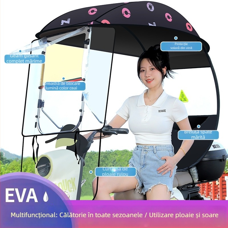 Langlong umbrelă pentru vehicul electric – adăpost împotriva ploii și a soarelui, UPF>40, țesătură 210T, tijă centrală din fibră, deschidere manuală, greutate 2,8 kg