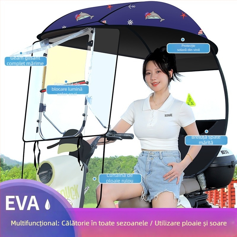 Langlong umbrelă pentru vehicul electric – adăpost împotriva ploii și a soarelui, UPF>40, țesătură 210T, tijă centrală din fibră, deschidere manuală, greutate 2,8 kg