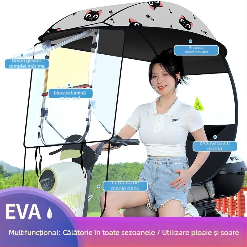 Langlong umbrelă pentru vehicul electric – adăpost împotriva ploii și a soarelui, UPF>40, țesătură 210T, tijă centrală din fibră, deschidere manuală, greutate 2,8 kg