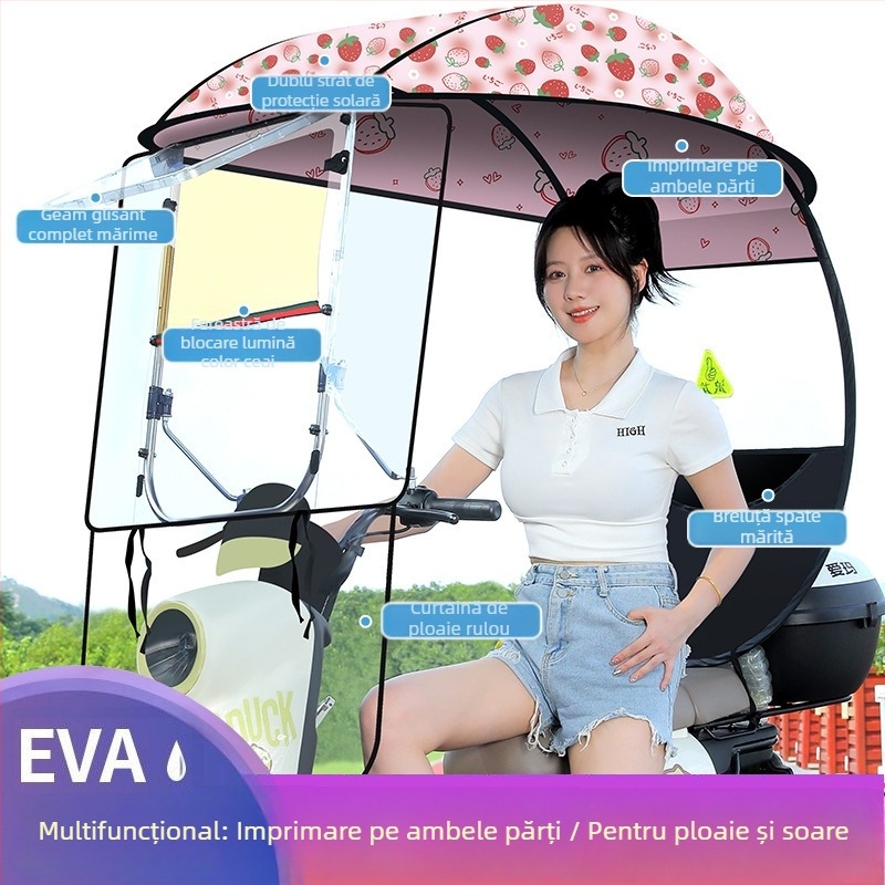 Langlong umbrelă pentru vehicul electric – adăpost împotriva ploii și a soarelui, UPF>40, țesătură 210T, tijă centrală din fibră, deschidere manuală, greutate 2,8 kg