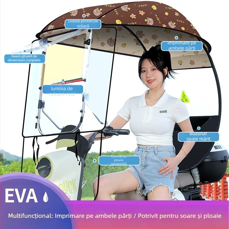 Langlong umbrelă pentru vehicul electric – adăpost împotriva ploii și a soarelui, UPF>40, țesătură 210T, tijă centrală din fibră, deschidere manuală, greutate 2,8 kg