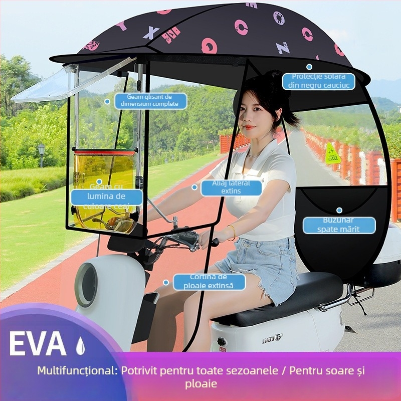 Langlong umbrelă pentru vehicul electric – adăpost împotriva ploii și a soarelui, UPF>40, țesătură 210T, tijă centrală din fibră, deschidere manuală, greutate 2,8 kg
