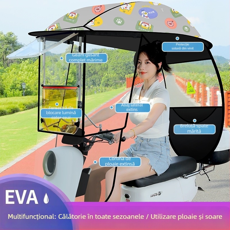 Langlong umbrelă pentru vehicul electric – adăpost împotriva ploii și a soarelui, UPF>40, țesătură 210T, tijă centrală din fibră, deschidere manuală, greutate 2,8 kg