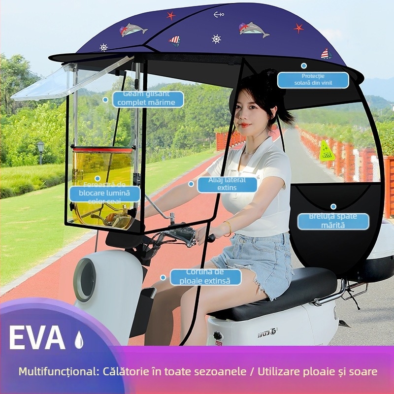 Langlong umbrelă pentru vehicul electric – adăpost împotriva ploii și a soarelui, UPF>40, țesătură 210T, tijă centrală din fibră, deschidere manuală, greutate 2,8 kg