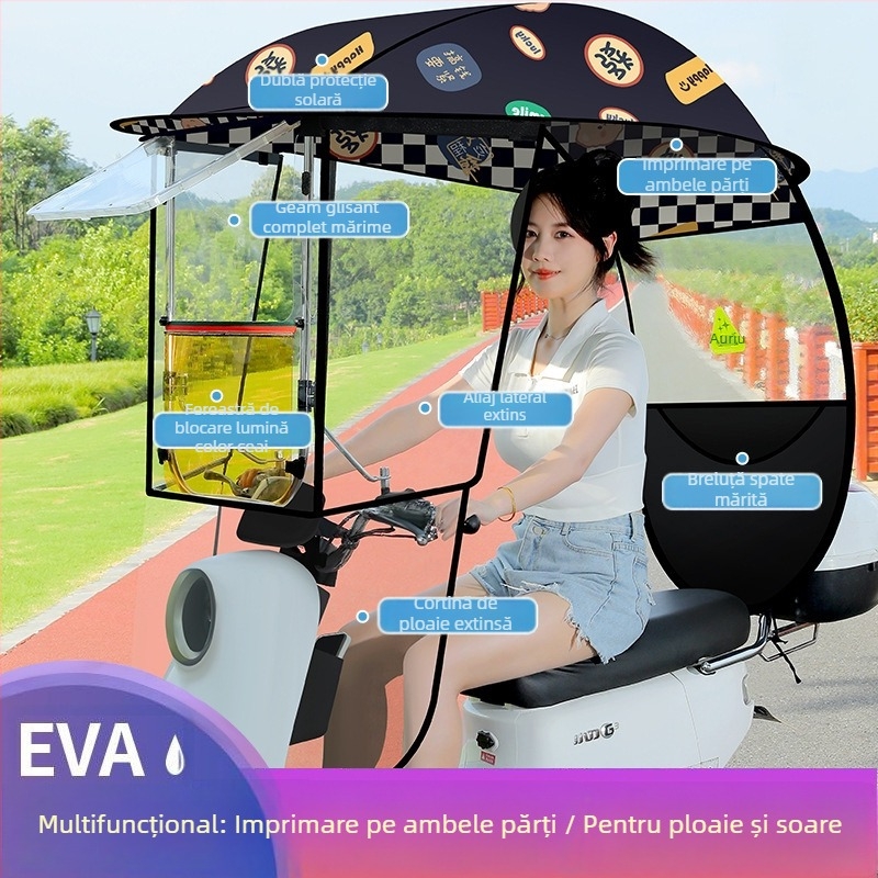 Langlong umbrelă pentru vehicul electric – adăpost împotriva ploii și a soarelui, UPF>40, țesătură 210T, tijă centrală din fibră, deschidere manuală, greutate 2,8 kg