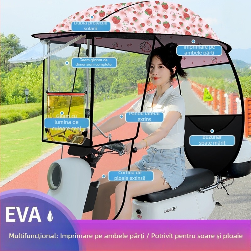 Langlong umbrelă pentru vehicul electric – adăpost împotriva ploii și a soarelui, UPF>40, țesătură 210T, tijă centrală din fibră, deschidere manuală, greutate 2,8 kg