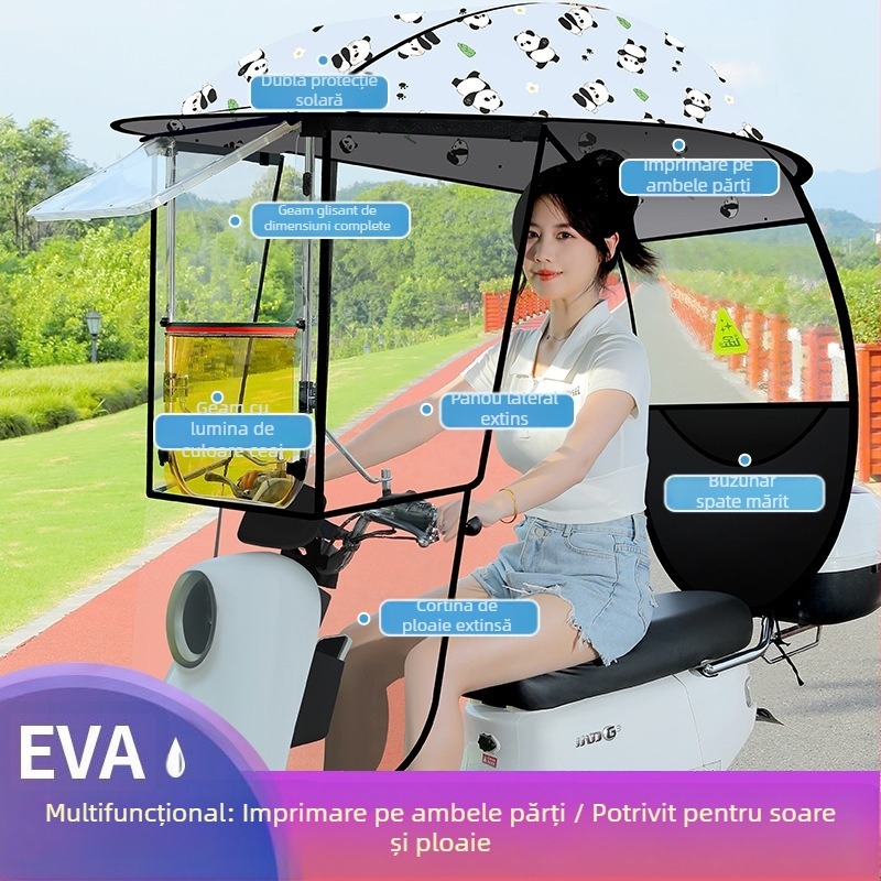 Langlong umbrelă pentru vehicul electric – adăpost împotriva ploii și a soarelui, UPF>40, țesătură 210T, tijă centrală din fibră, deschidere manuală, greutate 2,8 kg