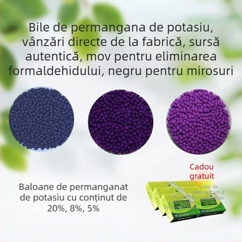 Minge de permanganat de potasiu — cristale minerale nano pentru eliminarea formaldehydei, pungă din cărbune de bambus, 1 kg