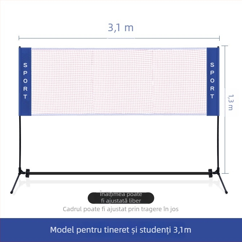 Cadru portabil pentru plasă de badminton - pliabil pentru interior/exterior, plasă standard, personalizare disponibilă