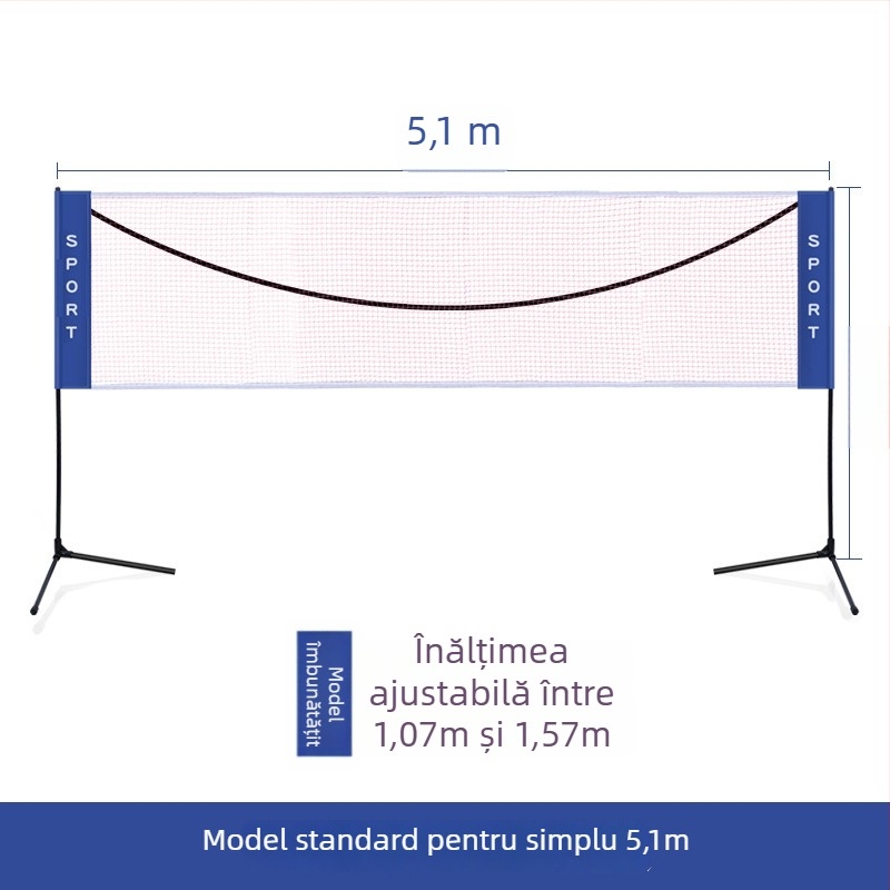 Cadru portabil pentru plasă de badminton - pliabil pentru interior/exterior, plasă standard, personalizare disponibilă