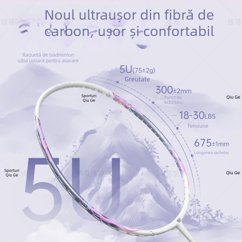 Rachetă de badminton cu cadru din fibră de carbon complet, greutate 75–79 g, lovitură directă, controlul mingii, personalizare disponibilă