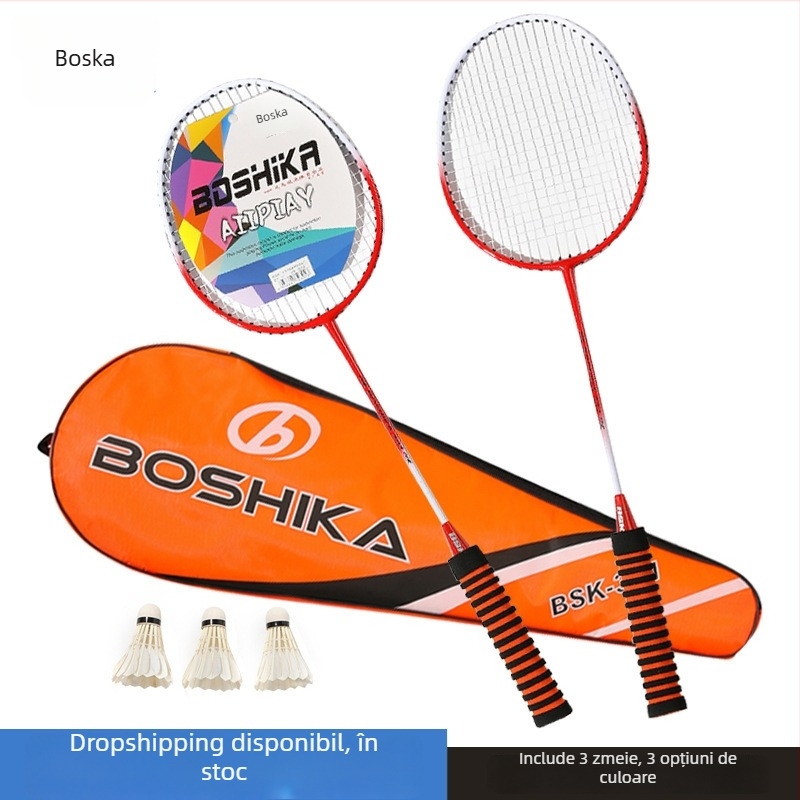 Rachetă de badminton din aliaj – construcție monobloc, ramă din aliaj de fier, fire din nailon, greutate 90–94 g, lovitură directă, pentru amatori