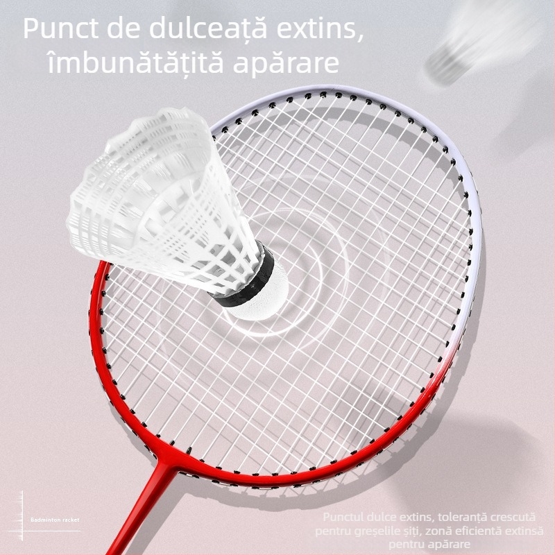 Rachetă de badminton din aliaj – construcție monobloc, ramă din aliaj de fier, fire din nailon, greutate 90–94 g, lovitură directă, pentru amatori