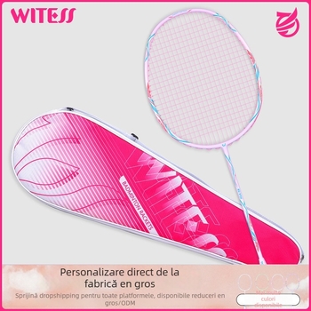 Paletă badminton Witess – Cadru din fibră de carbon, Greutate 80–84 g, Tijă dreaptă, Şnururi din nailon