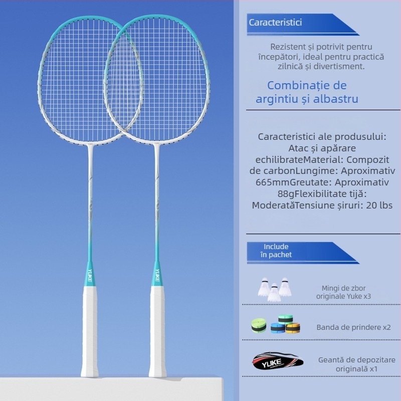 Rachetă de badminton Yuke, cadru din fibră de carbon, greutate 85–89 g, lovitură directă, grosimea mânerului G2