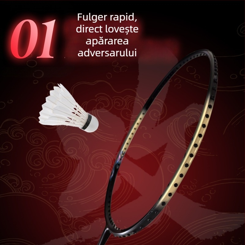 Rachetă de badminton – Cadru din fibră de carbon, de înaltă calitate, unisex pentru adulți, lovire dreaptă, atac rapid pentru concursuri