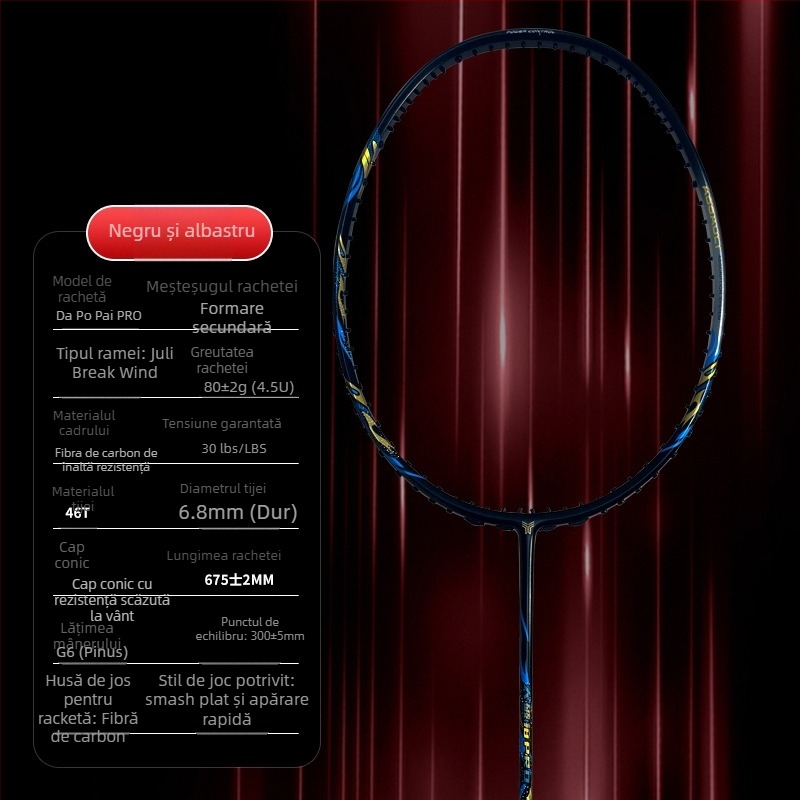 Rachetă de badminton – Cadru din fibră de carbon, de înaltă calitate, unisex pentru adulți, lovire dreaptă, atac rapid pentru concursuri