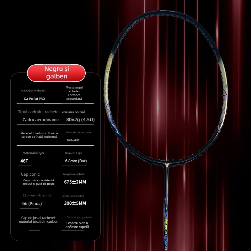 Rachetă de badminton – Cadru din fibră de carbon, de înaltă calitate, unisex pentru adulți, lovire dreaptă, atac rapid pentru concursuri