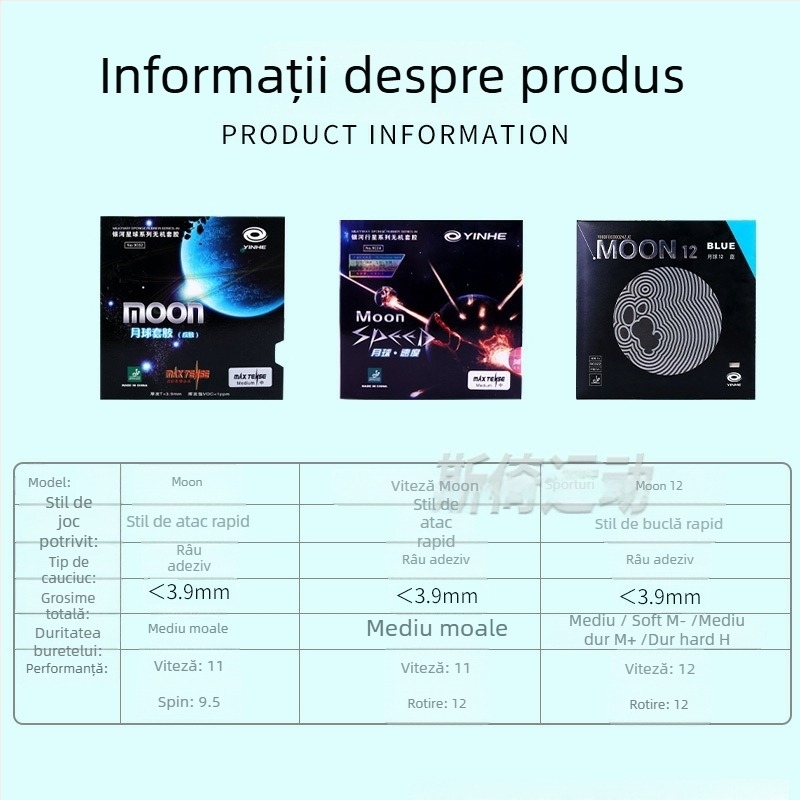 Galaxy Moon12 gumă uscată de ping-pong – monobloc, cu adeziv invers, pentru rever