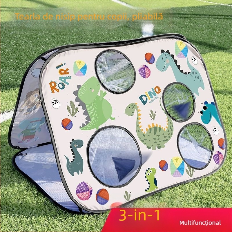 Tablă țintă pliabilă 3 în 1 pentru copii – lovire fotbal, aruncare de saci cu nisip, mingi lipicioase; joc interior și exterior, vârsta 4–6 ani