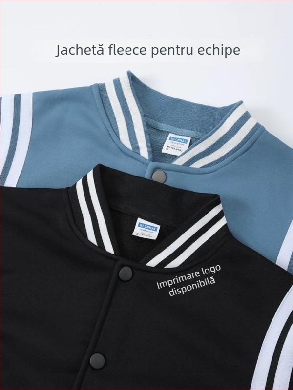 Jachetă de lucru în stil cardigan, căptușeală de fleece, mâneci lungi, croială lejeră, 100% poliester, logo imprimat